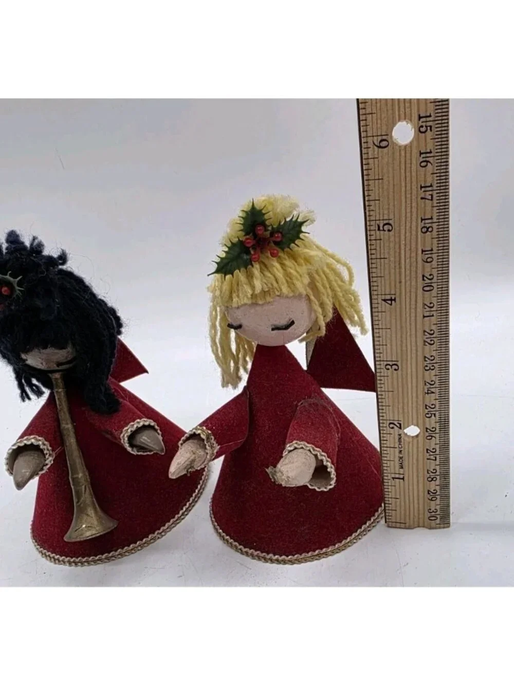 Vintage 1960s Angel Pair MCM Kitschy Christmas Decor Cone Body Handmade Holiday